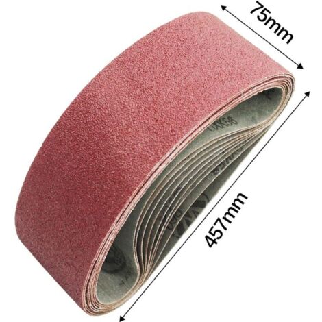 Bande Abrasive 75 x 457 mm, Bandes Abrasives Mixte (3x grains 80/120/150/240/400) pour Ponceuses à Bande 15 pièces (1/4)