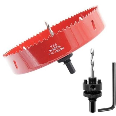 Scie cloche 200mm,mèche cloche à arbre pour usage intensif, foret 4341,outil de perçage pour percer des trous dans différents types de bois, aluminium, PVC, etc. scie cloche bois coffret scie cloche (1/4)
