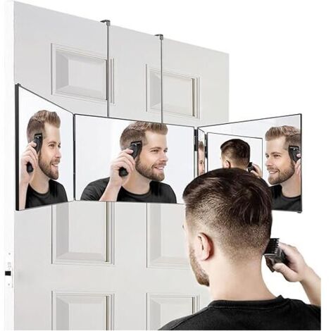 [JAMAIS UTILISÉ] Miroir 360 degrés Miroir 3 faces pliable Miroir 3 Voies noir miroir grossissant miroir mural Portable tri-pli réglable et Pliable avec Crochet hautement rétractable sans led pour Coif