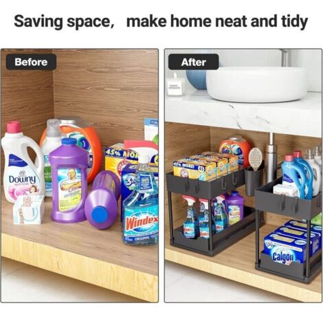 Housolution Rangement sous Évier en Métal, 2 Niveaux Étagère sous Évier