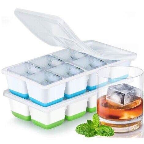 [JAMAIS UTILISÉ] Lot de 2 bac a glacon, glacons moule, bac à glaçons avec couvercle, bacs glaçon silicone, pour Whisky, Vin de Fruits, Boissons, Moule a Glacon Empilable Reutilisable Sûr, Faciles à Re