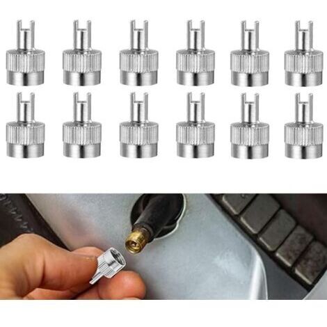 [JAMAIS UTILISÉ] Lot de 12 bouchons de valve de voiture avec clé en métal - Capuchons de valve de voiture - Capuchons anti-poussière en forme de tête fendue - Outil pour moto et vélo