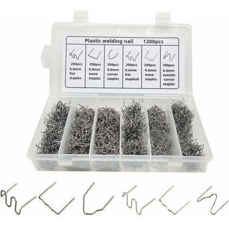 [JAMAIS UTILISÉ] Agrafes Chaudes 6 Types 1200 Pcs Baguettes de Soudage Agrafes Chaudes de Vague Agrafeuses à Chaud Soudure Agrafe Plastique pour Réparation de Pare-Chocs de Voiture, Soudage de Carross (1/4)