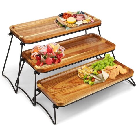 [JAMAIS UTILISÉ]Présentoir de table à dessert en bois d'acacia, 3 étages, support à cupcakes et tour de service pour les fêtes (1/5)
