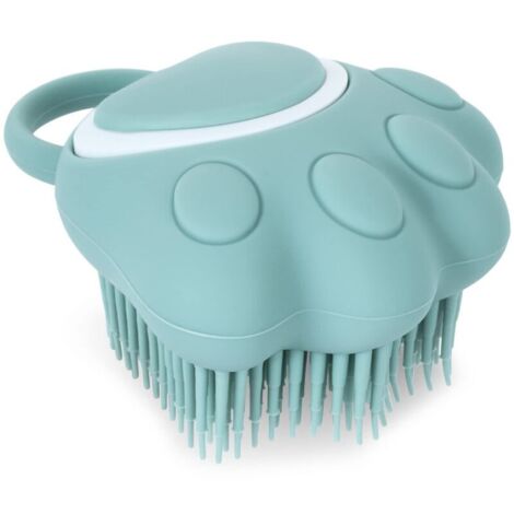 Brosse de bain pour chiens et chats, distributeur de shampoing et de massage en silicone pour chiens et chats à poils courts et longs (forme de patte bleue) (1/4)