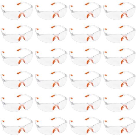 Lunettes de Protection Transparentes - Lot 24x Lunette de Protection Travail Bricolage Chantier Chimie Lycee - Surlunettes Verres Plastique Pont-de-Nez et Embouts Caoutchouc (1/4)