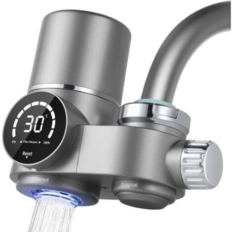 Robinet filtrant, système de filtration d'eau avec affichage LED, comprend 1 cartouche, 8 couches filtrantes, élimine les impuretés, le chlore, la javel et les vers, installation facile (1/4)