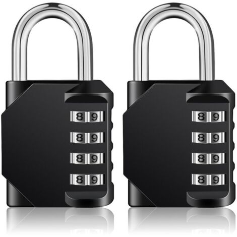 Cadenas Code 4 Chiffres, Cadenas Casier Pour Vestiaire Sport, Scolaire, College, Cadenas a Code Pour Casier, Abri de Jardin (2 Pièces, Noir) (1/4)