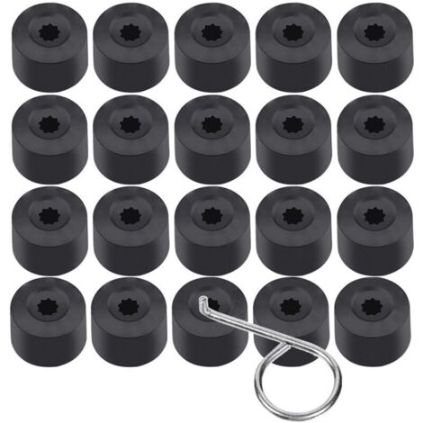 20pcs 17mm Écrou de Roue Capuchon Boulon Couvre Universel Hexagonal Pneu Écrou Couvre Boulon Couverture Voiture Roue Caps Noir avec Outil de Démontage (1/4)