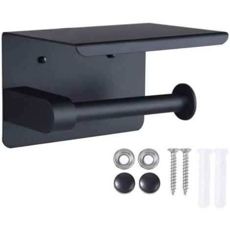 Porte-papier hygiénique, porte-papier hygiénique mural, avec support de rangement pour téléphone portable (noir) (1/3)