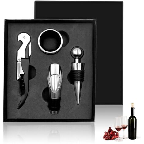 Ouvre-bouteille, tire-bouchon, coffret ouvre-bouteille à vin, ouvre-bouteille manuel pour vin rouge avec étui classique, coffret d'accessoires pour le vin (noir) (1/4)