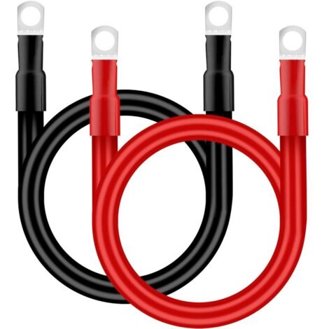 Cable Batterie Voiture 35mm² 50cm Câble Onduleur de Batterie 2AWG 12V Câble de Batterie avec M10 Cosses à œillets pour Camion Auto Moto Marine Solaire Rouge et Noir 2 Pièces