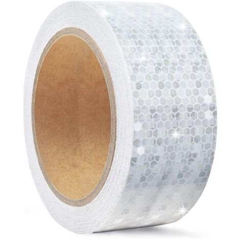 5cm x 10m Bande Reflechissante Autocollante pour L'extérieur,Bande Fluorescente Casque Moto,Blanche Ruban de Sécurité Réfléchissant étanche,Bande D'avertissement pour Voitures,Camions et Route