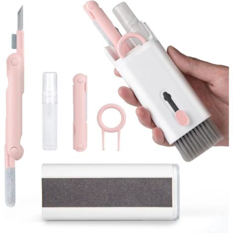 7 en 1 Kit Nettoyage pour, Kit Nettoyage Clavier, Kit Nettoyage PC Nettoyeur Clavier Brosse de Nettoyage Nettoyant Ecran pour Téléphone/Laptop/Ordinateur/Casque/Ecouteur/Caméra/(Rose) (1/4)