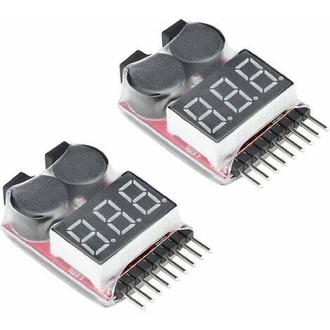 RC 1-8s Lipo Testeur de Batterie Moniteur Sonnerie Basse Tension Alarme Vérificateur de Tension avec Indicateur LED pour Lipo Life LiMn Batterie Li-ION (2PCS) (1/4)