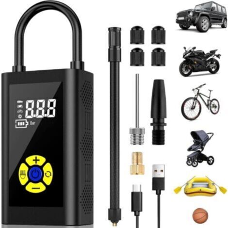 Compresseur à Air Portatif,Version Gonfleur Pneus Voiture Pompe a Velo Mini Compresseur de Voiture écran LCD Numérique, 150PSI, Type-C Charge 2000mAh avec Lampe LED (1/4)