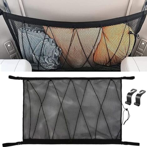Filet de rangement voiture 90 x 65 cm – Polyester noir – 2 crochets réglables – Organiseur pour SUV, jeep, fourgonnette - 90cmx65cm (1/4)