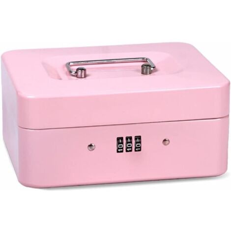 Boîte Sécurité Verrouillable en Acier, Coffre de Sécurité Mini Portable, Mini Coffre-Fort de Sécurité Portable en Acier, pour Argent en Vrac, Pièces de Monnaie (Rose)