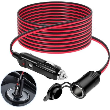 Rallonge allume-cigare 3m 12V/24V – Adaptateur étanche avec fusible 15A – Câble 16 AWG pour moto, bateau, voiture, camion