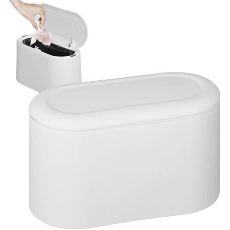 Poubelle de table avec couvercle, mini poubelle de table pour cuisine, salle de bain, bureau, toilettes, lit de voiture, anti-odeurs (blanc) (1/4)