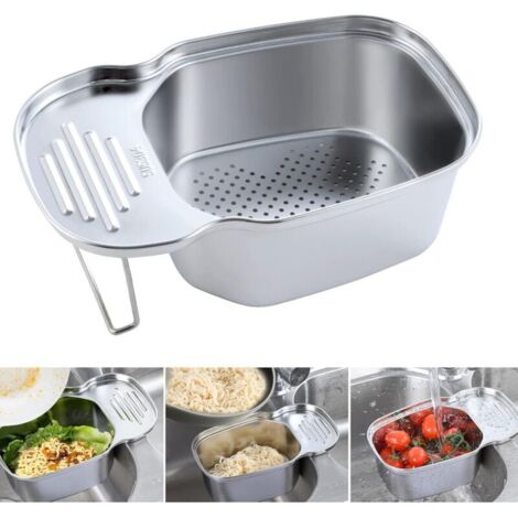 Panier égouttoir d'évier en acier inoxydable Passoire Passoire Panier sur l'évier Filtre Passoires alimentaires Forme de selle Filtre à restes Multifonctionnel Support de rangement pour évier pour cui (1/4)