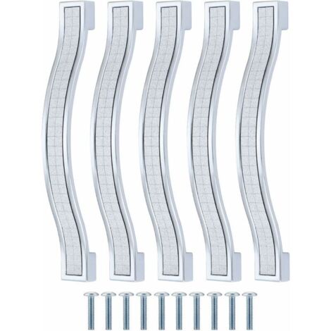 Lot de 5 poignées de tiroir en alliage strass cristal pour commode armoire de cuisine placard, Silver, 128MM-5PCS (1/4)