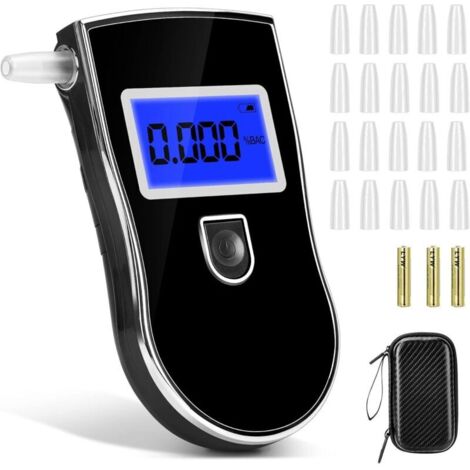 Testeur d'alcool électronique, testeur d'alcool numérique portable, testeur d'alcool avec écran LCD, testeur d'alcool à capteur à semi-conducteurs avec alarme, 20 embouts (noir) (1/4)