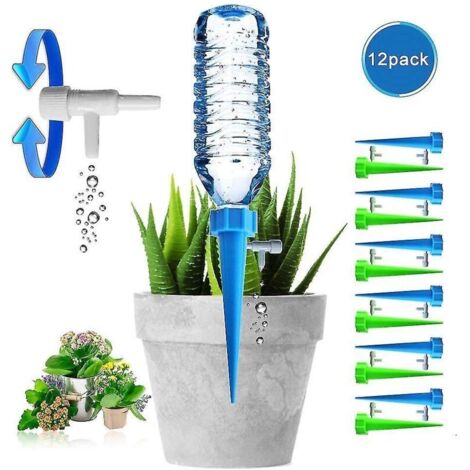 Bouteille goutte à goutte, arroseur automatique de plantes, irrigation goutte à goutte avec vanne de contrôle pour jardin, maison, intérieur, extérieur(12pc) (1/4)