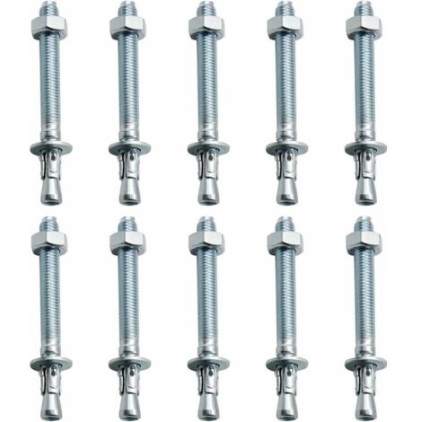 Chevilles d'ancrage pour charges lourdes – Lot de 10 pièces M10 – Acier galvanisé pour béton et pierre – Installation rapide et durable
