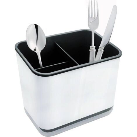Egouttoir à Couverts, Fourchette Cuillère Organisateur Rack Avec 3 Compartiments avec Égouttoir, pour Couteau et Fourchette, Cuillère, Panier de Séchage pour évier (Noir) (1/4)