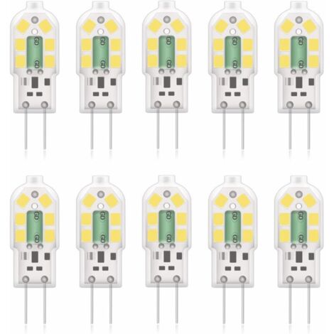 G4 2W LED Ampoule, 20W Ampoules Halogènes équivalentes, Blanc froid 6000k,200Lm,12x SMD,12V AC/DC-Pack de 10 [Classe énergétique A+] (1/4)
