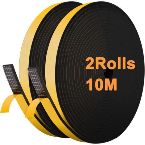 Foam Rubber Seal Strip 12 mm (W) x 6 mm (H) x 10 m (L) Self-Adhesive Collision Proof Seal Strips for Door Window (Black) (1/4)