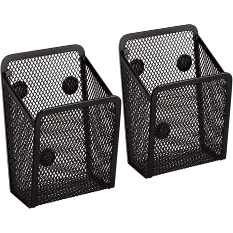 Porte Stylo Magnétique 2 pièces - Paniers de Rangement en Maille Avec Aimanté Forts Pour Rangement Frigo, Organisateur de Cuisine, Organisateur de Bureau, Accessoires de Casier - Noir (1/4)