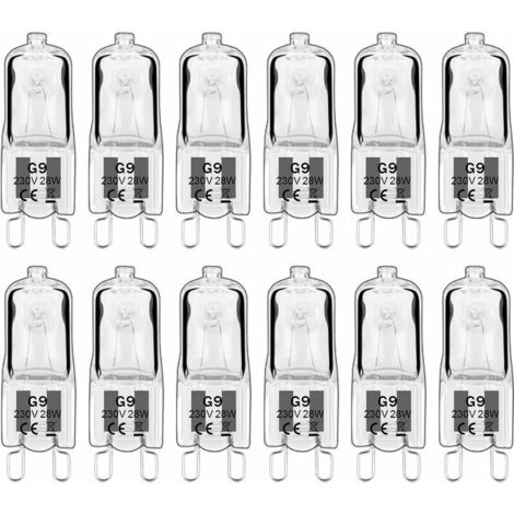 12 pièces G9 Lampes halogènes , ampoules G9 230V 28W 480lm, 2800K blanc chaud, ampoules à capsule dimmable, sans scintillement [Classe énergétique G] (1/4)
