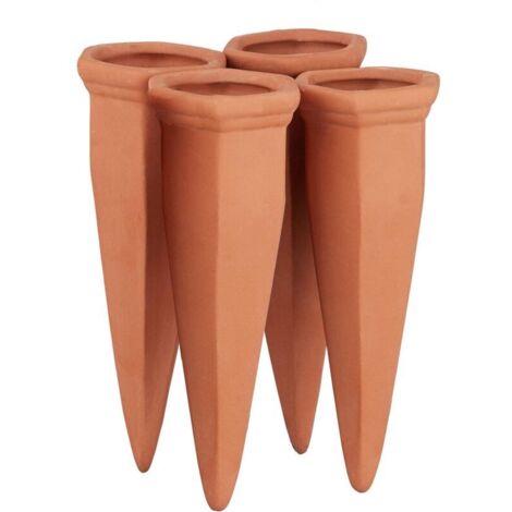 Cône en Argile d’arrosage, Lot de 4 Accessoire d’arrosage, Bouteilles d’1L en Plastique ou vin, Terre Cuite (1/4)