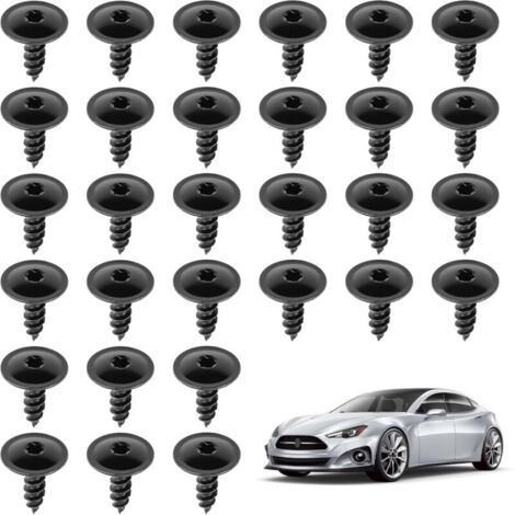 Lot de 30 boulons de retenue de boulons de couvercle de moteur de voiture - Vis Torx - Clips de doublure de garde-boue de voiture - Vis de protection intérieure pour passage de roue - Vis de (1/4)
