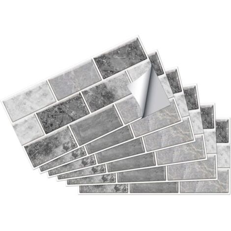 18pcs Autocollants pour Carreaux Rectangulaire, Stickers Carrelage Adhésif Imperméable, PVC Autocollants de Carreaux Bricolage pour Maison Salle Bains Cuisine, 30x15cm Gris Clair (1/4)