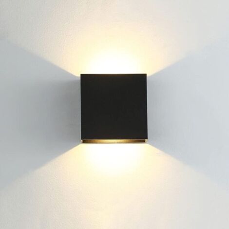 Applique murale LED carrée noire 10x10 cm – Métal étanche – Blanc chaud 3000K – Éclairage doux pour intérieur et extérieur (1/4)