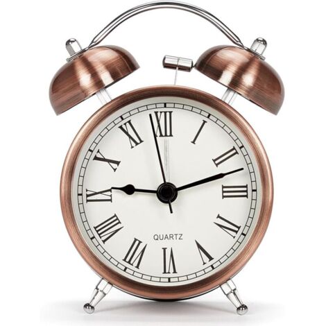 Vintage Retro Réveil de Voyage Silencieux sans Tic Tac, Analogique Quartz Horloge à Double Cloche avec Alarme Fort, Reveil Matin à Piles pour Enfant Kid Sleep (3 Pouces) (1/4)