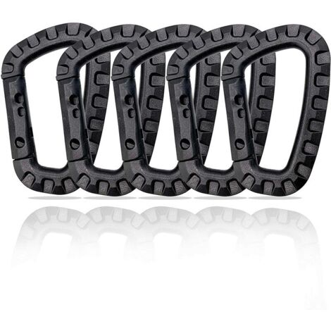 Lot de 5 mousquetons en plastique - Noir - En forme de D (1/4)