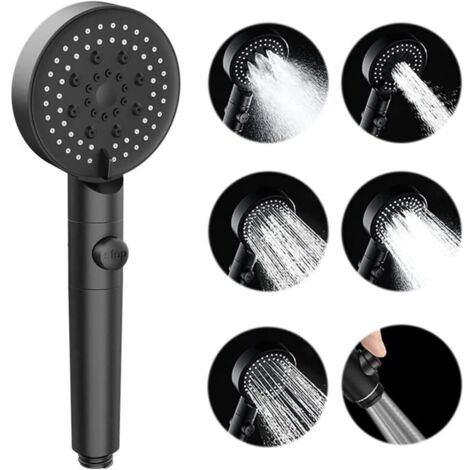 Pommeau de Douche à Main Haute Pression à 5 Modes avec Interrupteur de Pause Marche/Arrêt, Pommeau de Douche, Buses Anti-obstruction, Pulvérisateur de Pommeau de Douche à Main ,27.510cm(Noir) (1/4)