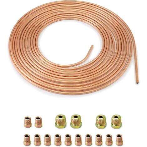 Tuyau de frein en cuivre 7.6 m – OD 4.76 mm, ID 3.3 mm – 16 écrous inclus – Haute résistance et durabilité (1/4)