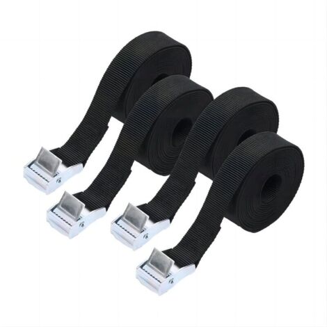 Lot de 4 sangles d'arrimage à cliquet, 1,5 m x 25 mm, tendeurs robustes et réglables pour motos, cargaisons, camions, remorques, bagages (noir) (1/4)