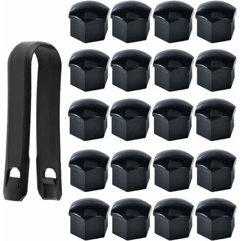 Lot de 20 Capuchons d'écrou de Roue 17mm, Cache-écrous de Boulon de Roue, Cache-écrous de Pneu Hexagonaux avec Ensemble d'outils de Démontage pour Voitures, Noir (1/4)