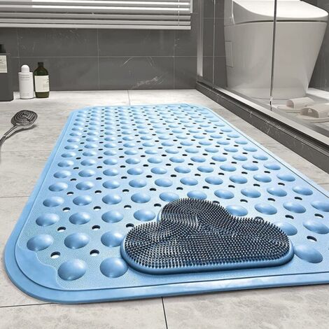 Tapis de douche antidérapant 70 X 40cm Tapis de bain de massage, tapis de bain avec trous de drainage et ventouses - Bleu (1/5)