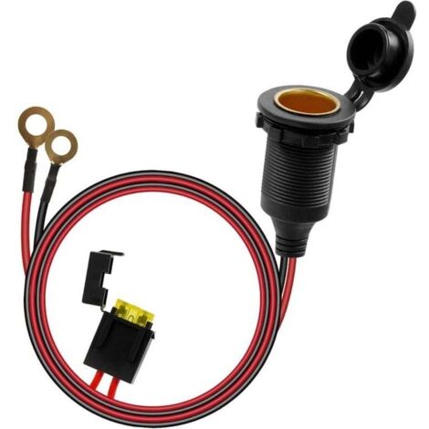 Allume Cigare Socket, Imperméable Prise Allume-Cigare 12V-24V pour Bateau, Moto, Voiture, 1 m 14 AWG Allume cigare câble rallonge prise avec Porte-fusible à Lame (1/4)