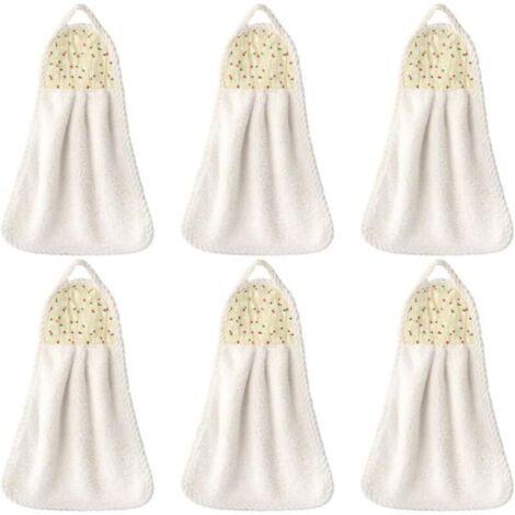 6 Pcs Suspendus Essuie-Mains Corail Polaire Serviette Serviette Dabsorption Deau pour La Maison Cuisine Salle de Bains Beige