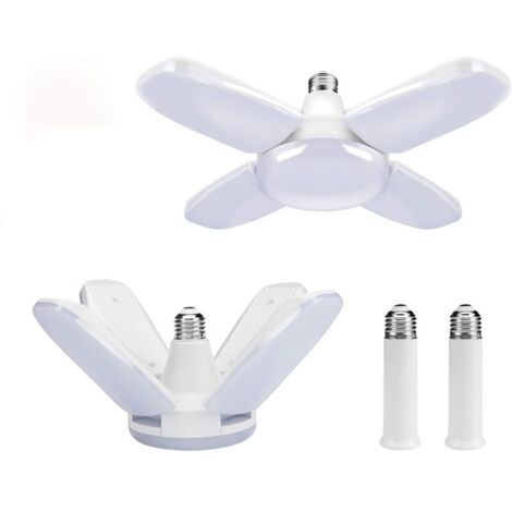 Paquet de 2 Éclairage de garage à LED,60W E27 6000K Lampe d'atelier Déformable à 4 Panneaux Ajustables Plafonnier LED pour Garage, Atelier, Entrepôt, Sous-sol,Gym, Cuisine(Blanc Froid) (1/4)
