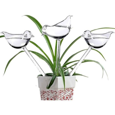 Lot de 3 globes d'arrosage en verre avec pointes d'auto-arrosage en forme d'oiseau pour plantes, intérieur et extérieur (1/4)