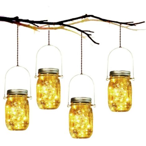 Lumière de Jardin Solaire - 4 Pièces Lanterne de Verre Solaire Imperméable Mason Jar Lanterne Jardin Exterieur pour Décoration de L'éclairage Intérieur Extérieur Chambre Maison Noël (4 Pièces)
